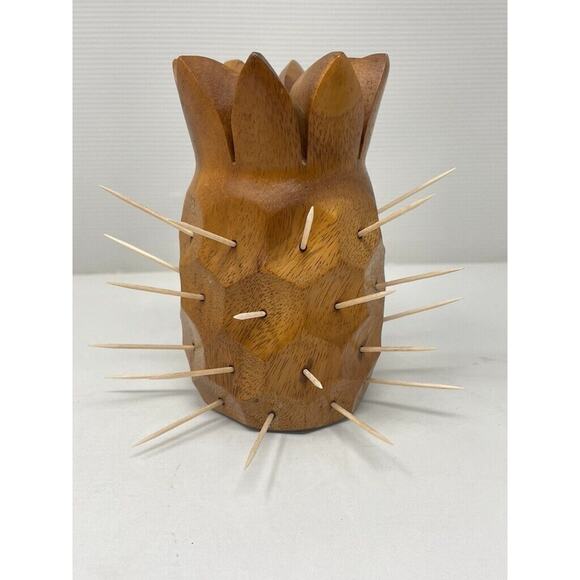 Source Unknown Other - Vintage Mid Century Modern Monkey Pod Wood Pineapple Toothpick Holder Appetizer